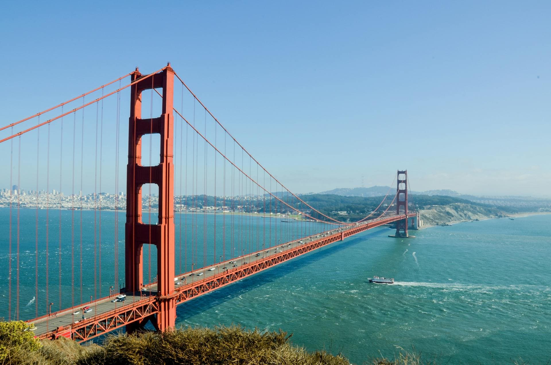 Iconic San Francisco Skyline featuring the Golden Gate Bridge and city high-rises